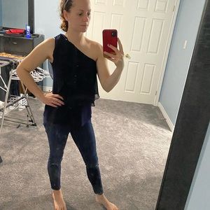 One shoulder blue shirt